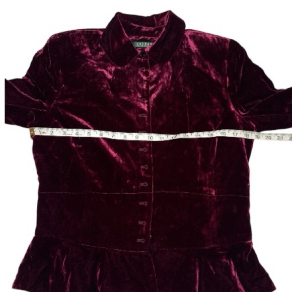 Lauren Ralph Lauren Burgundy Silk Velvet Blouse Sz 10 Button Front Holiday Party - Picture 3 of 11